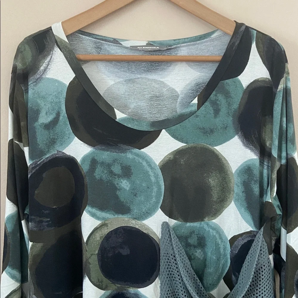 Alembika Abstract Dot Tunic Top Curved Hem Scoop Neck Oversized Medium - Picture 4 of 7